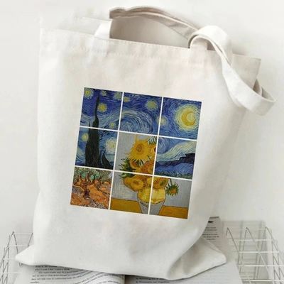 Compras Tote Custom Printing Eco Canvas Handbag With VAN GAGH Painting