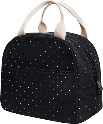 Almacenamiento Dot Black Lunch Tote Bag de las mujeres de las muchachas a prueba de choques para la escuela del trabajo