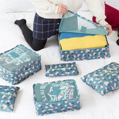 Calidad  6 Pieces Polyester Travel Bag Set Clothing Shoes Cosmetic Luggage Organizer Set fábrica