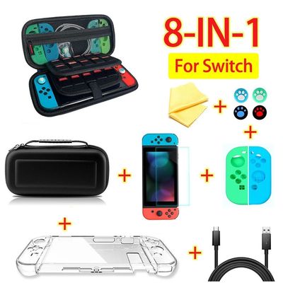 8 en 1 sistema accesorio del juego para el cable de Kit Screen Protector Case Charging de los accesorios del caso que lleva del viaje del interruptor de Nintendo