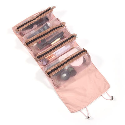 El 4PCS más barato en 1 bolso cosmético para el bolso de nylon plegable del maquillaje de la cuerda del bolso de Mesh Separable Cosmetics Pouch Ladies de la cremallera de las mujeres