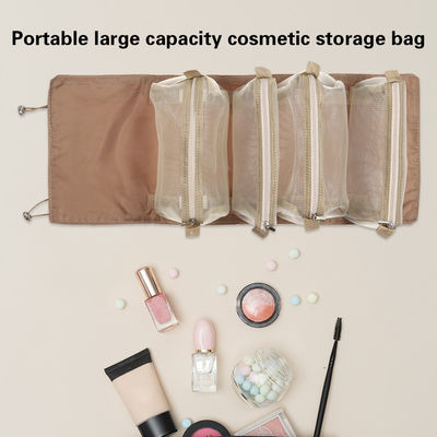 El 4PCS más barato en 1 bolso cosmético para el bolso de nylon plegable del maquillaje de la cuerda del bolso de Mesh Separable Cosmetics Pouch Ladies de la cremallera de las mujeres