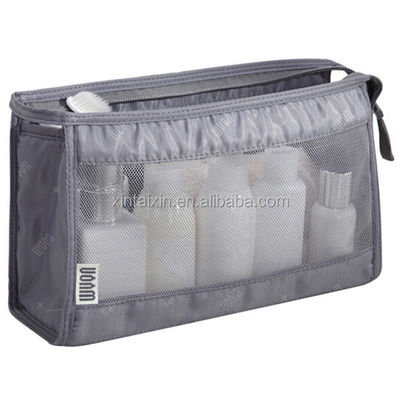 Poliéster claro del bolso del artículo de tocador de la venta caliente directa de la fábrica y bolso cosmético de la belleza del eco del bolso del maquillaje de la malla