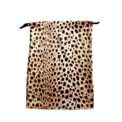 Bolso reutilizable del leopardo de la bolsa del regalo del bolsillo del ante de la joyería del bolso de lazo del terciopelo del precio de fábrica el pequeño con modifica el logotipo y el tamaño para requisitos particulares