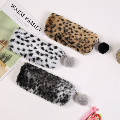 Las muchachas lindas creativas de Pencilcase de los efectos de escritorio del bolso de escuela de la caja de lápiz de la felpa del estampado leopardo enseñan al estudiante Storage Bag de las fuentes