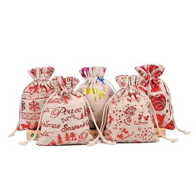La bolsa del caramelo de la mochila del bolso de lazo del yute de la arpillera de la Navidad empaqueta al OEM