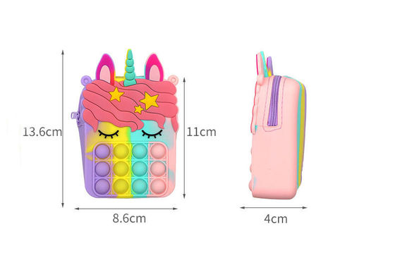 El empuje de la persona agitada burbujea cruz de la silicona de las señoras de la cartera de Toy Rainbow Unicorn Coin Purse - la bolsa para transportar cadáveres