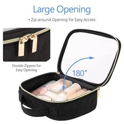 Bolso negro cosmético del pequeño del neopreno del viaje del almacenamiento del maquillaje del bolso del Pvc artículo de tocador de pie transparente de encargo del claro