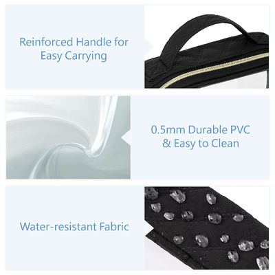 Bolso negro cosmético del pequeño del neopreno del viaje del almacenamiento del maquillaje del bolso del Pvc artículo de tocador de pie transparente de encargo del claro