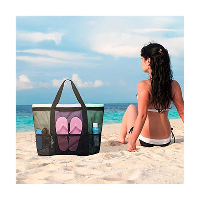Bolsos grandes de la playa de la comida campestre de la preservación del calor de Mesh Transparent Bag Double Layer de las mujeres