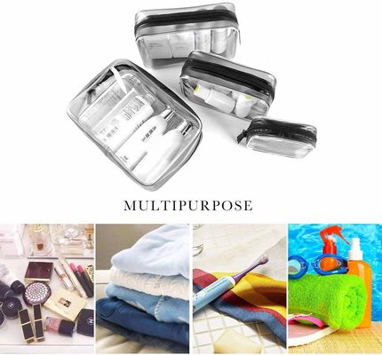 El PVC cosmético claro de la prenda impermeable del bolso Zippered al organizador Bag Set de Carry Pouch Portable Makeup Bag del artículo de tocador para el viaje