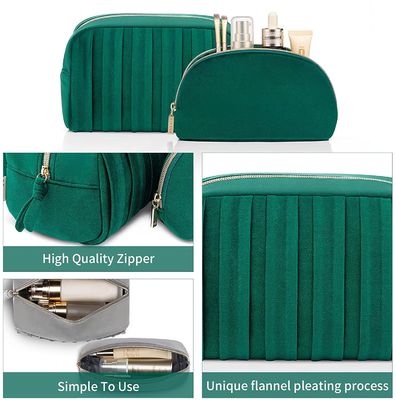 Verde cosmético profesional del bolso de la bolsa del terciopelo de la belleza del maquillaje del bolso de la cremallera del viaje de lujo de encargo del terciopelo