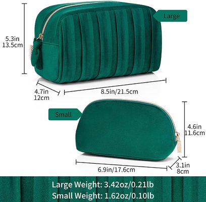 Verde cosmético profesional del bolso de la bolsa del terciopelo de la belleza del maquillaje del bolso de la cremallera del viaje de lujo de encargo del terciopelo