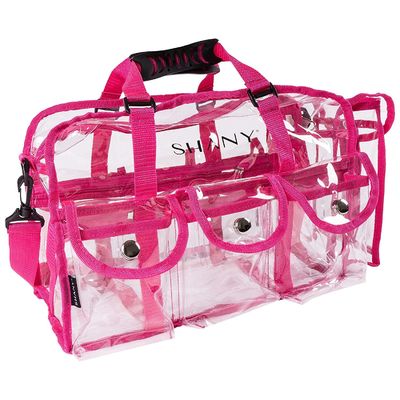 Bolso claro rosado del maquillaje del PVC - artista de maquillaje profesional de gran tamaño Rectangular Tote con la correa