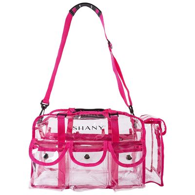 Bolso claro rosado del maquillaje del PVC - artista de maquillaje profesional de gran tamaño Rectangular Tote con la correa
