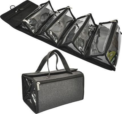 Bolso respetuoso del medio ambiente 4 del maquillaje del bolso del artículo de tocador del viaje del poliéster de la ejecución de la capacidad grande en 1 tipo organizador del rollo del maquillaje