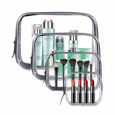 El bolso cosmético claro, PVC impermeable de 4 PC Zippered al organizador Bag Set de Carry Pouch Portable Makeup Bag del artículo de tocador