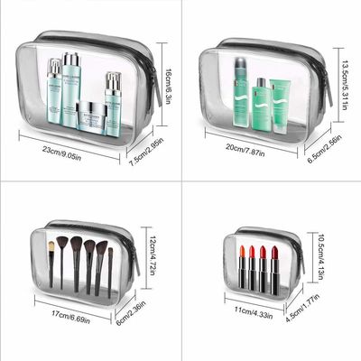 El bolso cosmético claro, PVC impermeable de 4 PC Zippered al organizador Bag Set de Carry Pouch Portable Makeup Bag del artículo de tocador