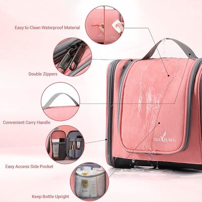 El bolso colgante para las mujeres, bolso rosado del artículo de tocador del cuarto de baño del viaje del maquillaje, las señoras medias impermeables viaja bolso del artículo de tocador