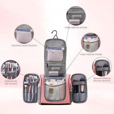 El bolso colgante para las mujeres, bolso rosado del artículo de tocador del cuarto de baño del viaje del maquillaje, las señoras medias impermeables viaja bolso del artículo de tocador