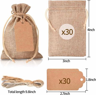 3&quot; x 4&quot; los bolsos con el lazo, casandose el lino de la arpillera despide el bolso, bolsos de arpillera de las bolsas de la joyería