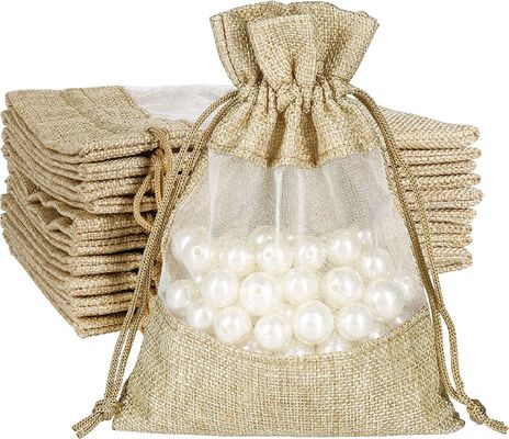 Bolsas escarpadas de la joyería del bolso del regalo del lazo de los bolsos de la arpillera durable ligera para el favor de banquete de boda del caramelo