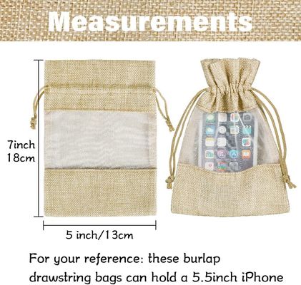 Bolsas escarpadas de la joyería del bolso del regalo del lazo de los bolsos de la arpillera durable ligera para el favor de banquete de boda del caramelo