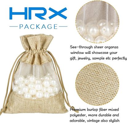 Bolsas escarpadas de la joyería del bolso del regalo del lazo de los bolsos de la arpillera durable ligera para el favor de banquete de boda del caramelo