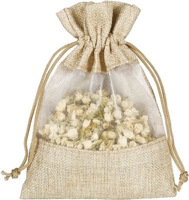Bolsas escarpadas de la joyería del bolso del regalo del lazo de los bolsos de la arpillera durable ligera para el favor de banquete de boda del caramelo