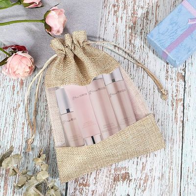 La arpillera escarpada del bolso de la organza del bolso de la arpillera empaqueta bolsos del regalo con el lazo, para las muestras cosméticas Mesh Pouch de los favores de banquete de boda
