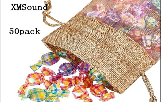 La arpillera escarpada del bolso de la organza del bolso de la arpillera empaqueta bolsos del regalo con el lazo, para las muestras cosméticas Mesh Pouch de los favores de banquete de boda