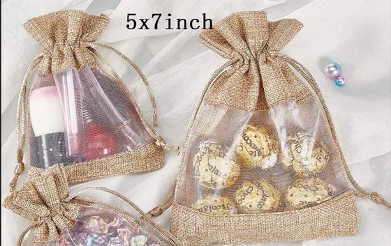 La arpillera escarpada del bolso de la organza del bolso de la arpillera empaqueta bolsos del regalo con el lazo, para las muestras cosméticas Mesh Pouch de los favores de banquete de boda