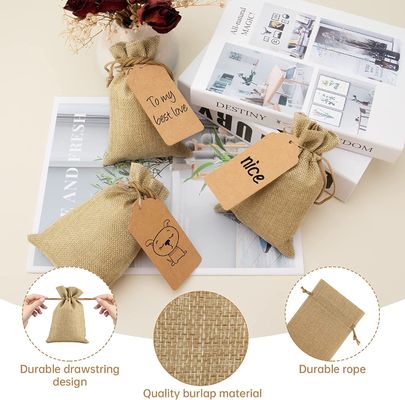 La bolsa de la flor de la arpillera de los bolsos de lazo empaqueta el regalo empaqueta las bolsas de la joyería para el banquete de boda del arte de DIY, 5X7 avanza lentamente