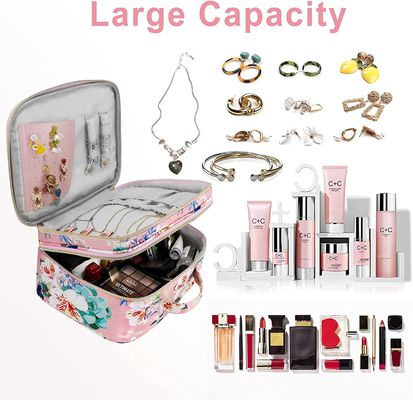 Bolso durable y ligero de la extra grande del maquillaje del bolso de la capa doble del maquillaje del organizador de Water Resistant Makeup del cepillo
