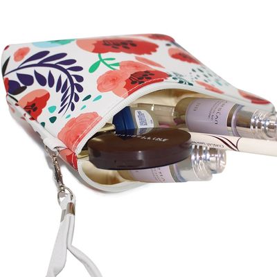 Cuero cosmético impermeable de alta calidad de la PU de la capacidad grande del bolso, cuarto de baño, almacenamiento (3 tamaños) (flor anaranjada del sol)