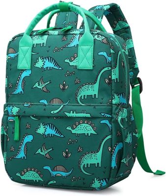 Bolso del viaje del cuarto de niños de la guardería de los niños de Unicorn School Book Bag Boys del dinosaurio de la mochila con la correa del pecho (Di verde
