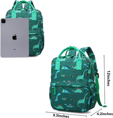Bolso del viaje del cuarto de niños de la guardería de los niños de Unicorn School Book Bag Boys del dinosaurio de la mochila con la correa del pecho (Di verde