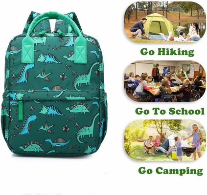 Bolso del viaje del cuarto de niños de la guardería de los niños de Unicorn School Book Bag Boys del dinosaurio de la mochila con la correa del pecho (Di verde