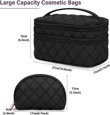 El bolso cosmético del viaje portátil del maquillaje con prenda impermeable grande del bolso 2Pcs del artículo de tocador de la capa doble de la manija compone el bolso para las mujeres