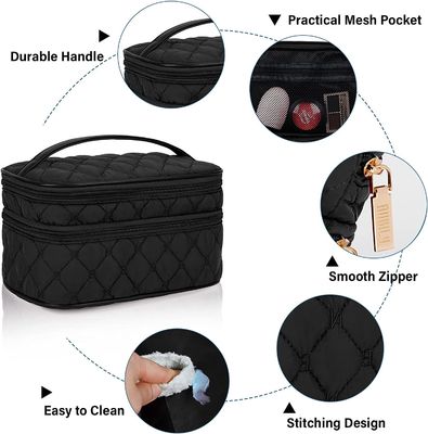 El bolso cosmético del viaje portátil del maquillaje con prenda impermeable grande del bolso 2Pcs del artículo de tocador de la capa doble de la manija compone el bolso para las mujeres