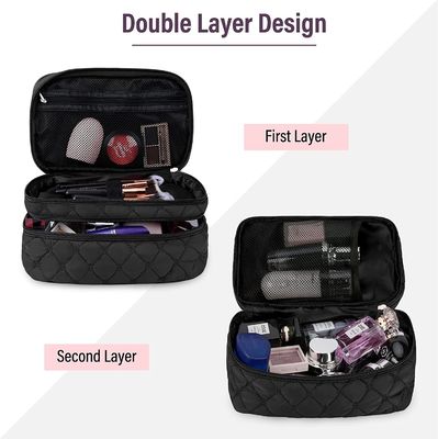 El bolso cosmético del viaje portátil del maquillaje con prenda impermeable grande del bolso 2Pcs del artículo de tocador de la capa doble de la manija compone el bolso para las mujeres