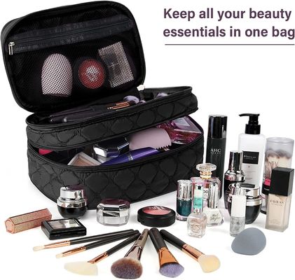 El bolso cosmético del viaje portátil del maquillaje con prenda impermeable grande del bolso 2Pcs del artículo de tocador de la capa doble de la manija compone el bolso para las mujeres