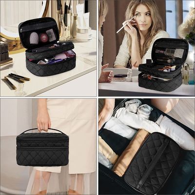 El bolso cosmético del viaje portátil del maquillaje con prenda impermeable grande del bolso 2Pcs del artículo de tocador de la capa doble de la manija compone el bolso para las mujeres
