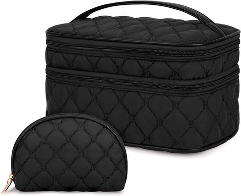 El bolso cosmético del viaje portátil del maquillaje con prenda impermeable grande del bolso 2Pcs del artículo de tocador de la capa doble de la manija compone el bolso para las mujeres