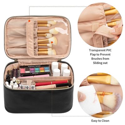 Bolso del maquillaje, bolso cosmético portátil, organizador del caso del maquillaje del viaje de la capacidad grande, bolsos negros del maquillaje para el bolso del artículo de tocador de las mujeres