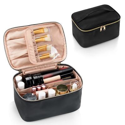 Bolso del maquillaje, bolso cosmético portátil, organizador del caso del maquillaje del viaje de la capacidad grande, bolsos negros del maquillaje para el bolso del artículo de tocador de las mujeres