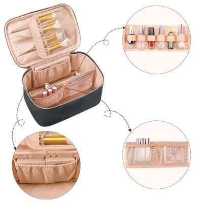 Bolso del maquillaje, bolso cosmético portátil, organizador del caso del maquillaje del viaje de la capacidad grande, bolsos negros del maquillaje para el bolso del artículo de tocador de las mujeres