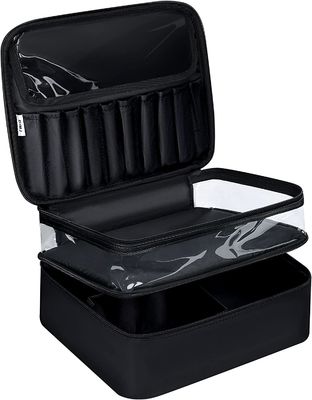 Bolso cosmético del bolso impermeable negro del maquillaje de la capacidad de la cerveza dorada para el viaje
