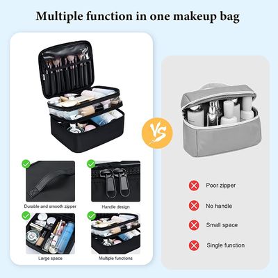 Bolso cosmético del bolso impermeable negro del maquillaje de la capacidad de la cerveza dorada para el viaje