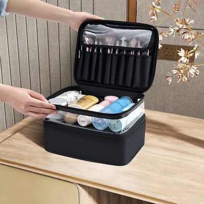 Bolso cosmético del bolso impermeable negro del maquillaje de la capacidad de la cerveza dorada para el viaje